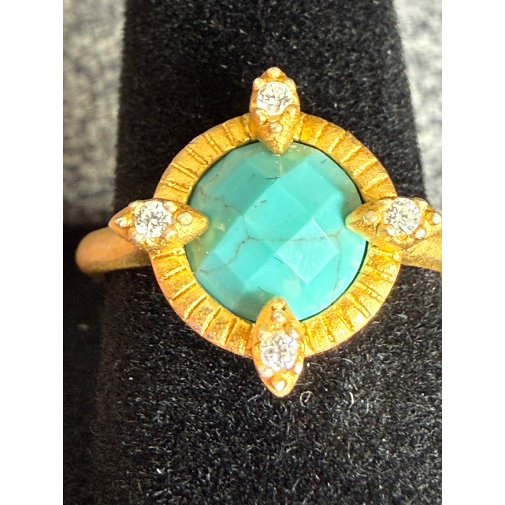 Freida Rothman Collection 925 Amazonian Allure Turquoise Ring CZ Size 7 Boho - Picture 4 of 9